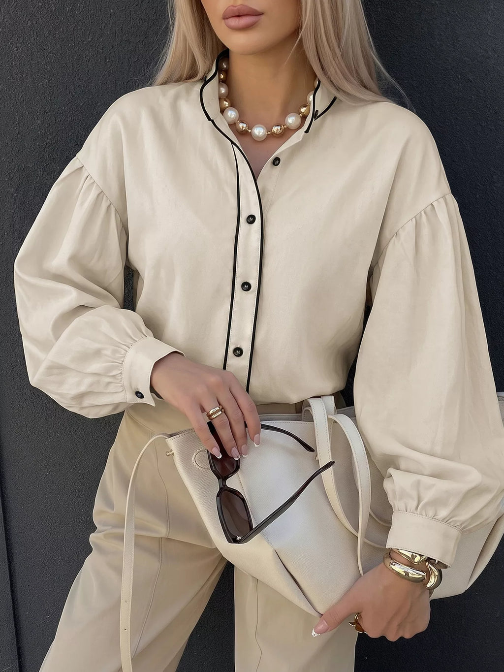 Contrast Trim Long Sleeve Shirt