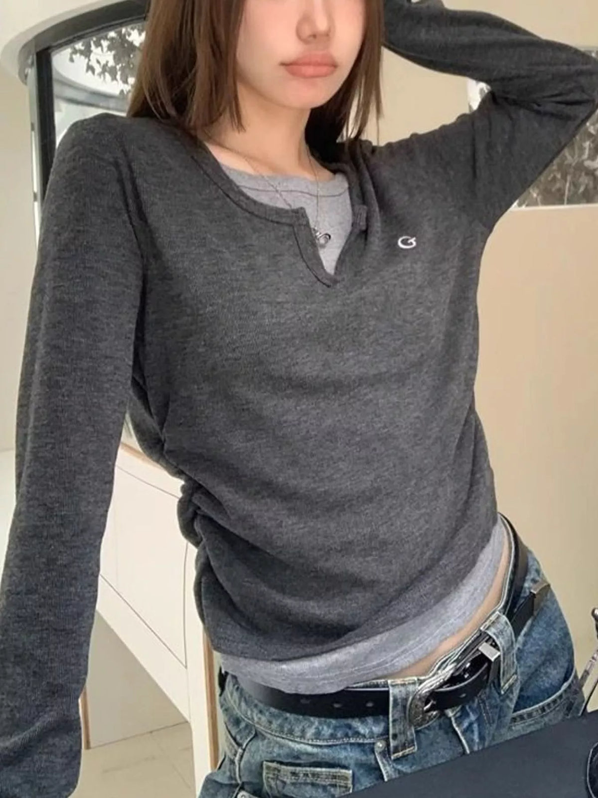 Layered Look Long Sleeve T-Shirt