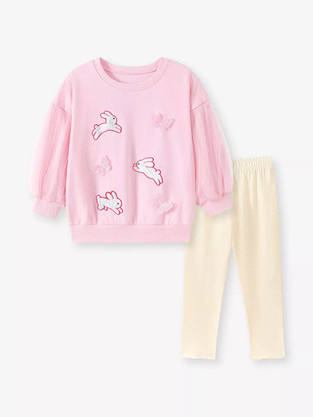 Children's Bunny and Butterfly Mesh Sleeve Sweatshirt and Leggings Set
