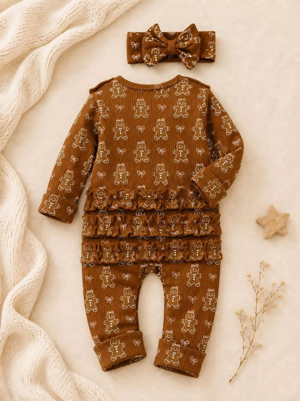 Children's Gingerbread Print Jumpsuit with Headband