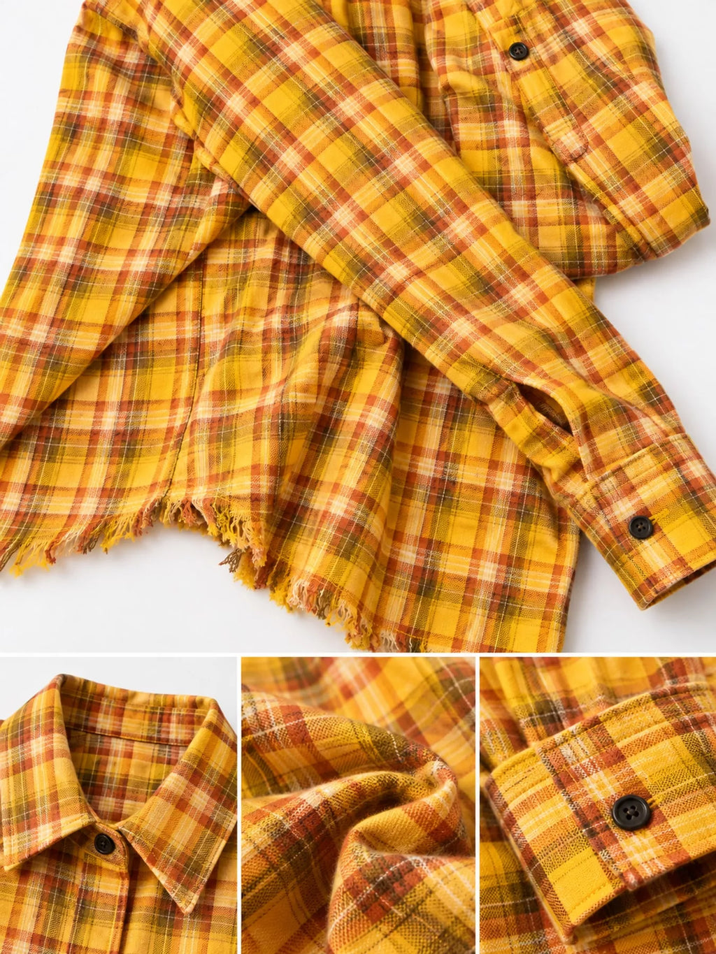 Plaid Frayed Hem Button Up Shirt