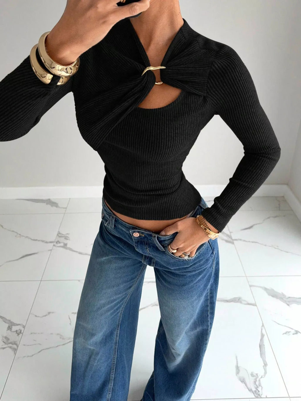 Gold Ring Cutout Detail Top