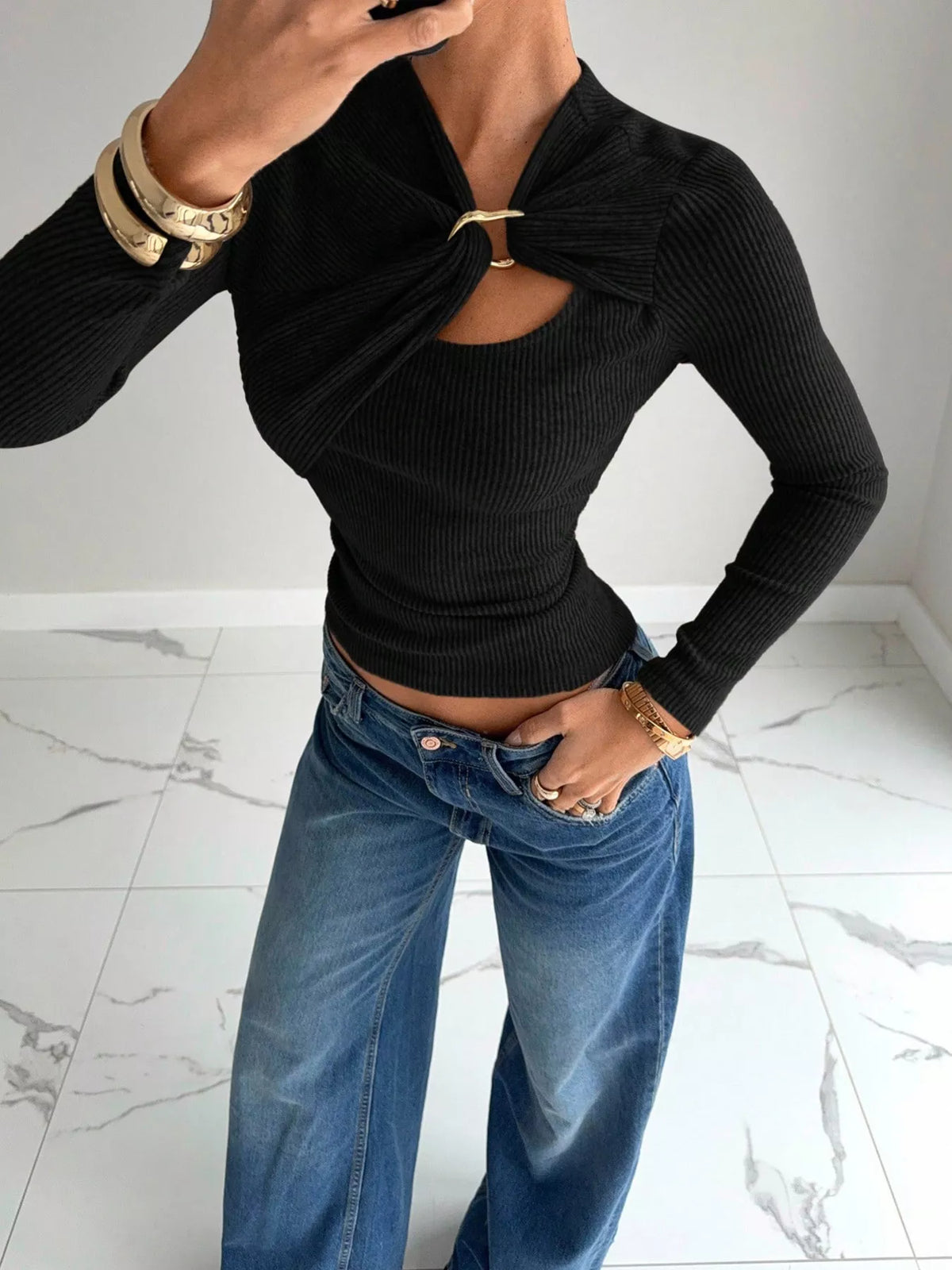 Gold Ring Cutout Detail Top