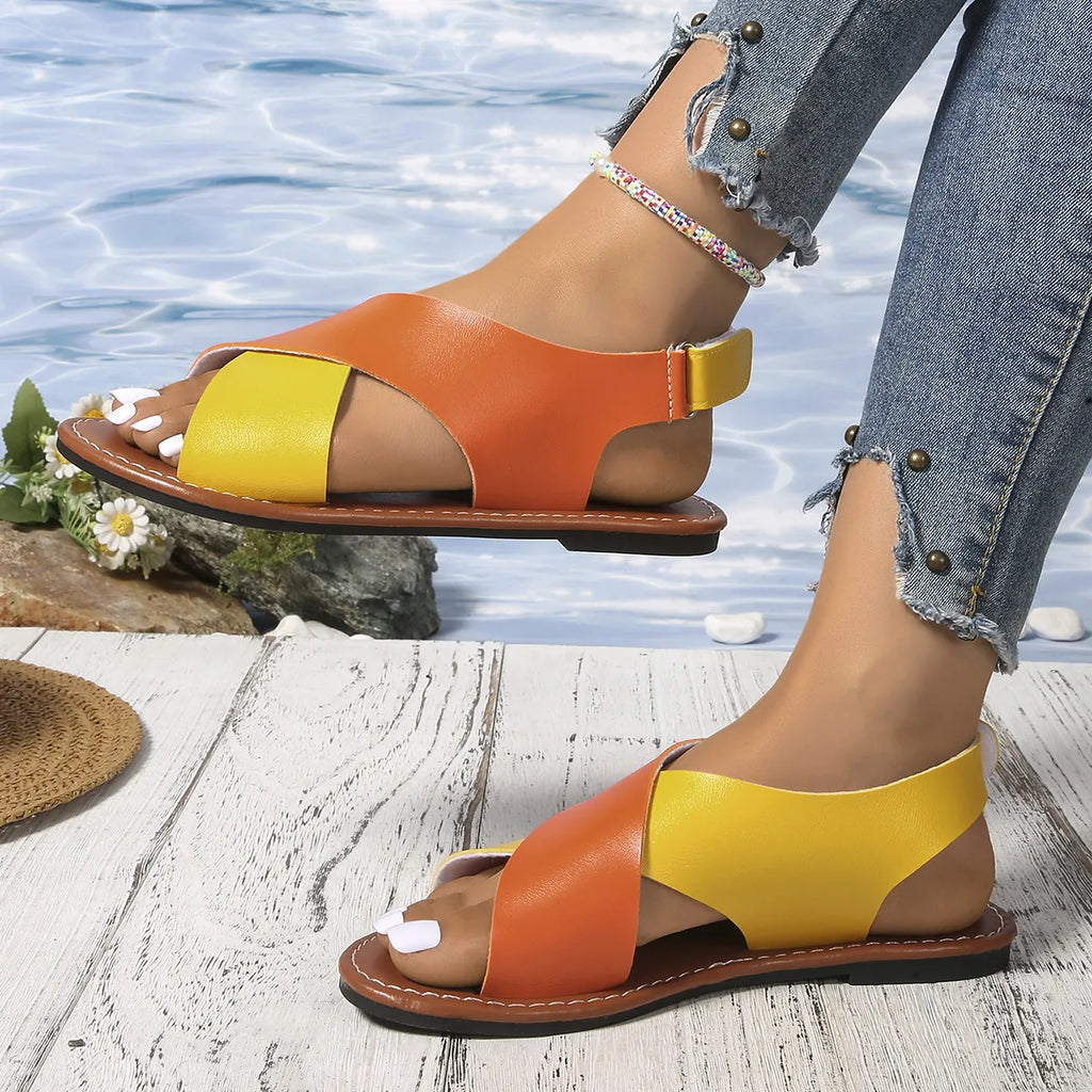 Two-Tone Crisscross Strap Sandals