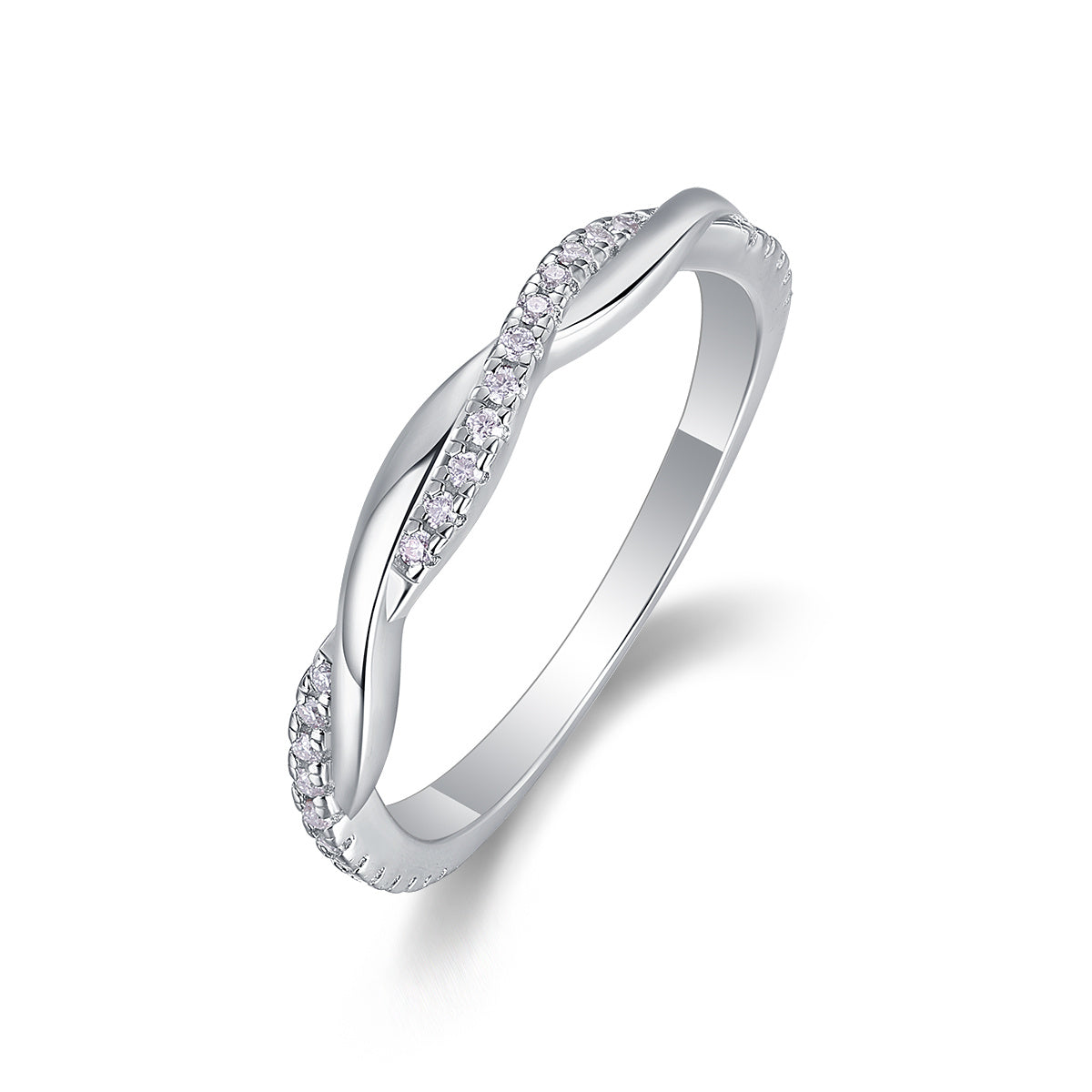 S925 Silver 1.9g Platinum Plated Moissanite Ring, Twisted Pave Band, D VVS1 GRA US 5-9