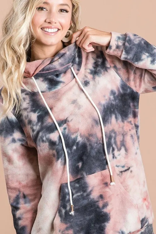 Overlapped Turtleneck in Tie-Dye Print