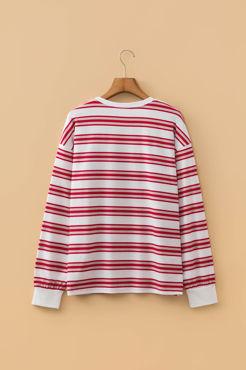 Red Stripe Dropped Shoulder Long Sleeve Casual Pullover Top