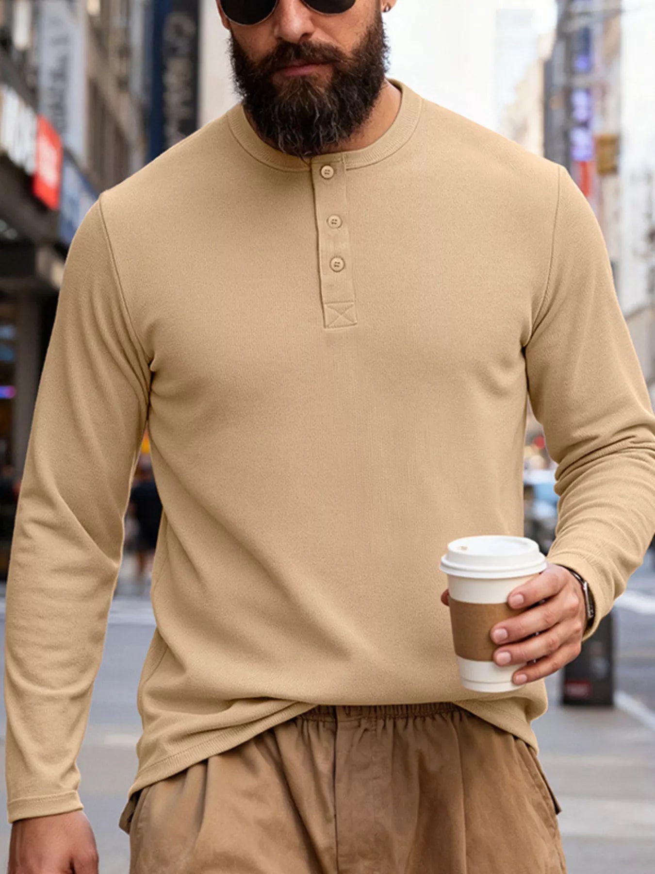 Men's Full Size Casual Henley Long Sleeve T-Shirt Plus Size