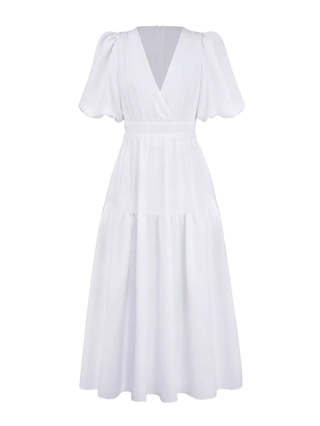 Elegant Puff Sleeve V-Neck Midi Dress