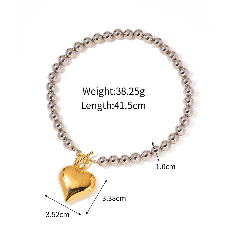 18K gold heart shape with gold and silver color matching design trendy personality necklace bracelet ring earrings set
