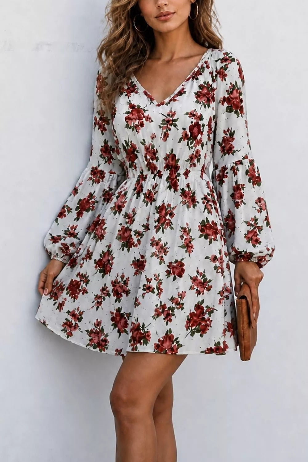 Floral Print Balloon Sleeve Mini Dress
