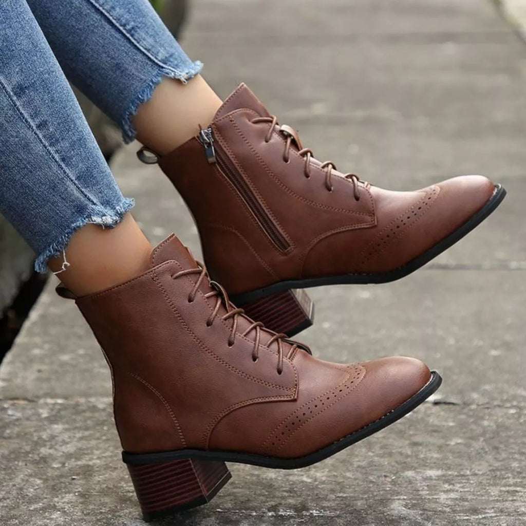 Lace-Up Ankle Boots with Zipper