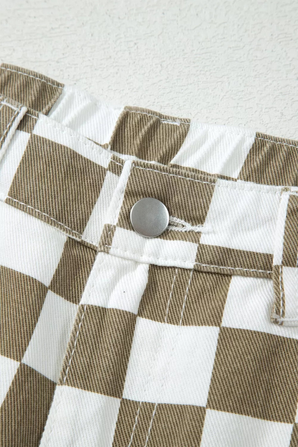 Checkered Print Denim Barrel Pants