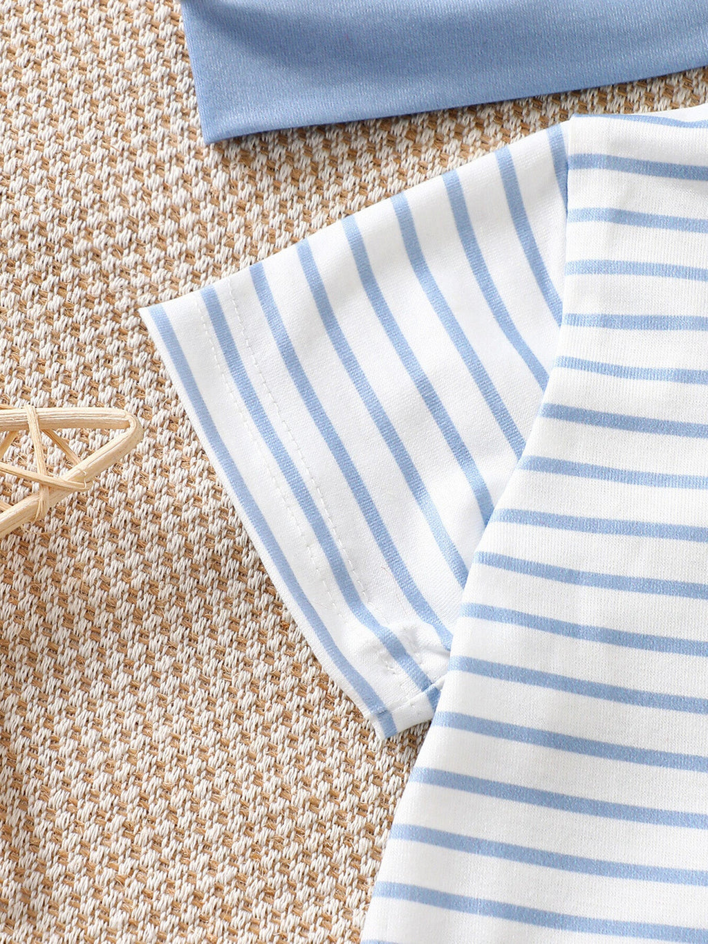 Children's Striped Bodysuit & Baseball Print Shorts & Hat 3-Piece Set