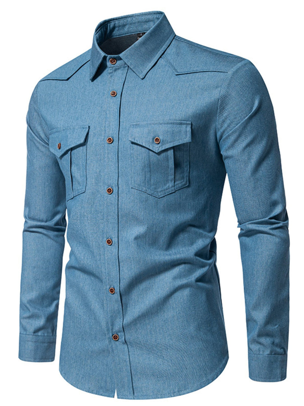 Men's Casual Long Sleeve Denim Shirt with Pockets