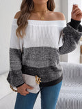 Off-Shoulder Color Block Sweater