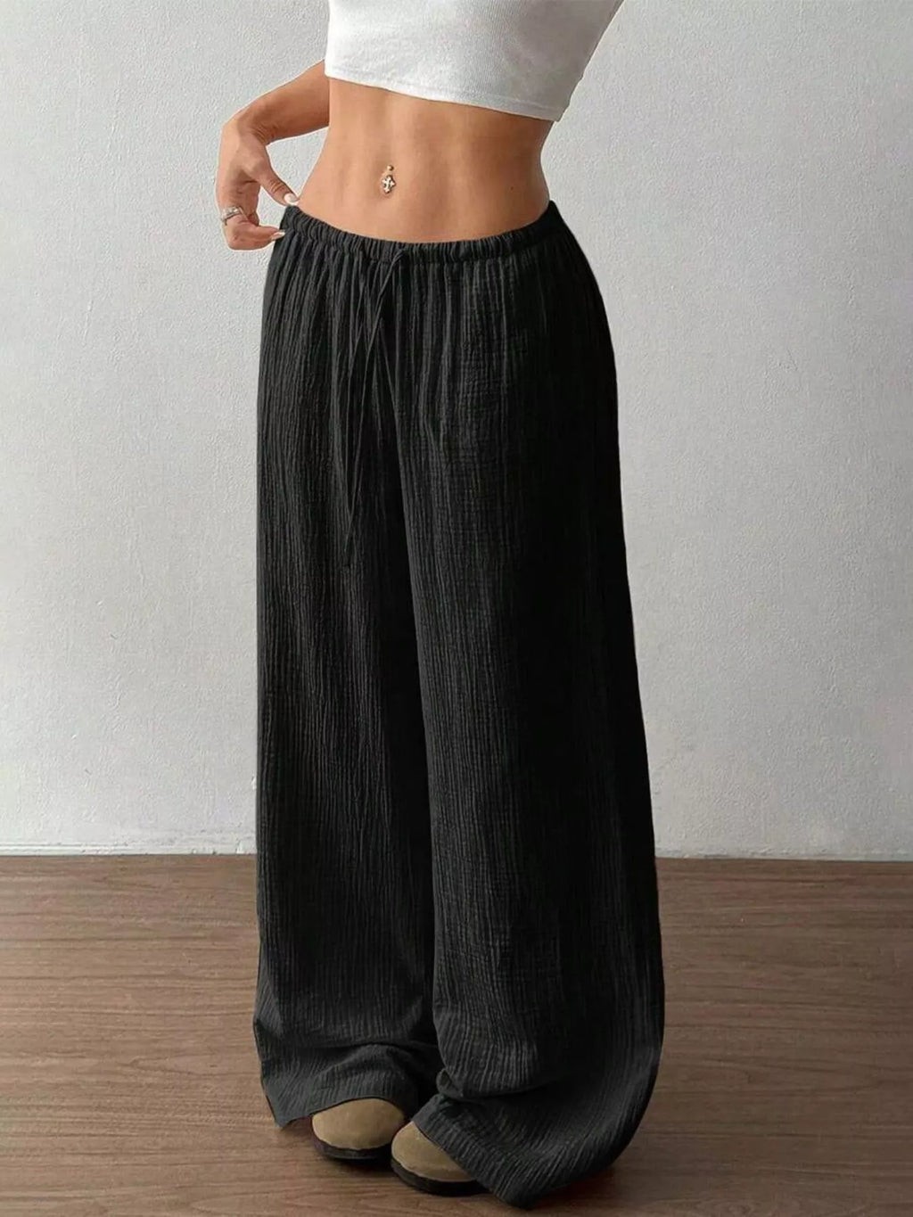 Wide-Leg Drawstring Pants
