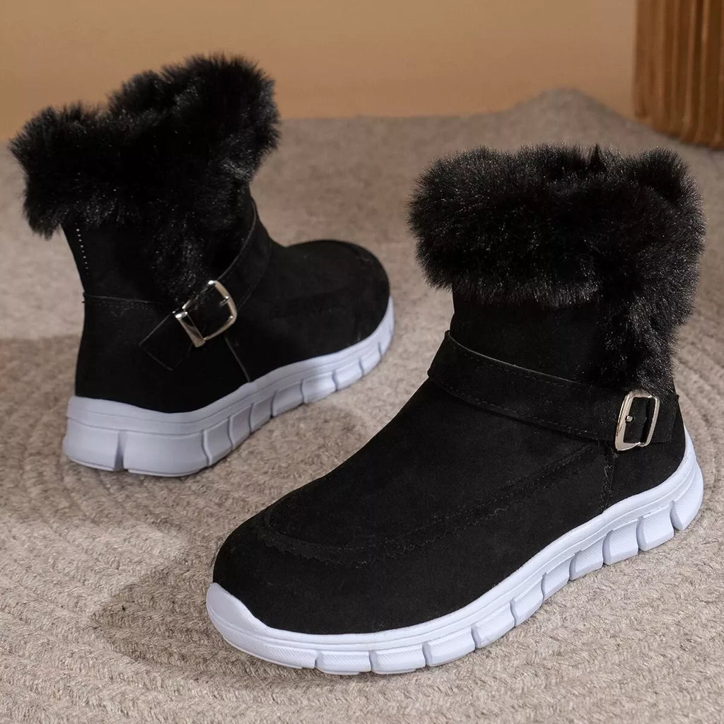 Fuzzy Trim Buckle Boots