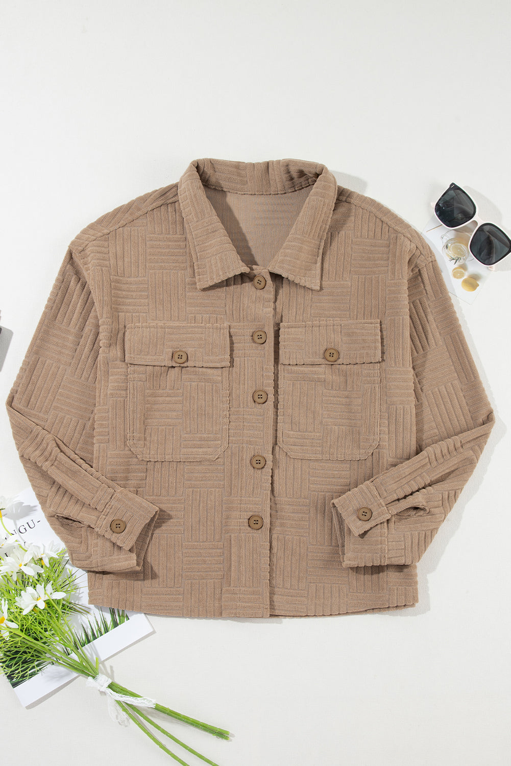 Textured Button-Up Chest Pocket Shacket