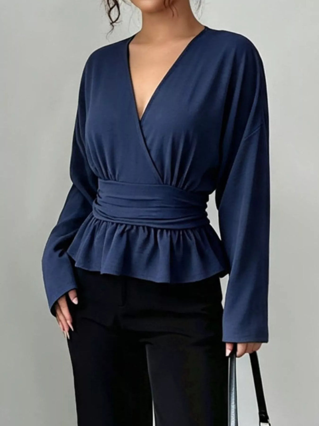 Surplice Long Sleeve Wrap Blouse