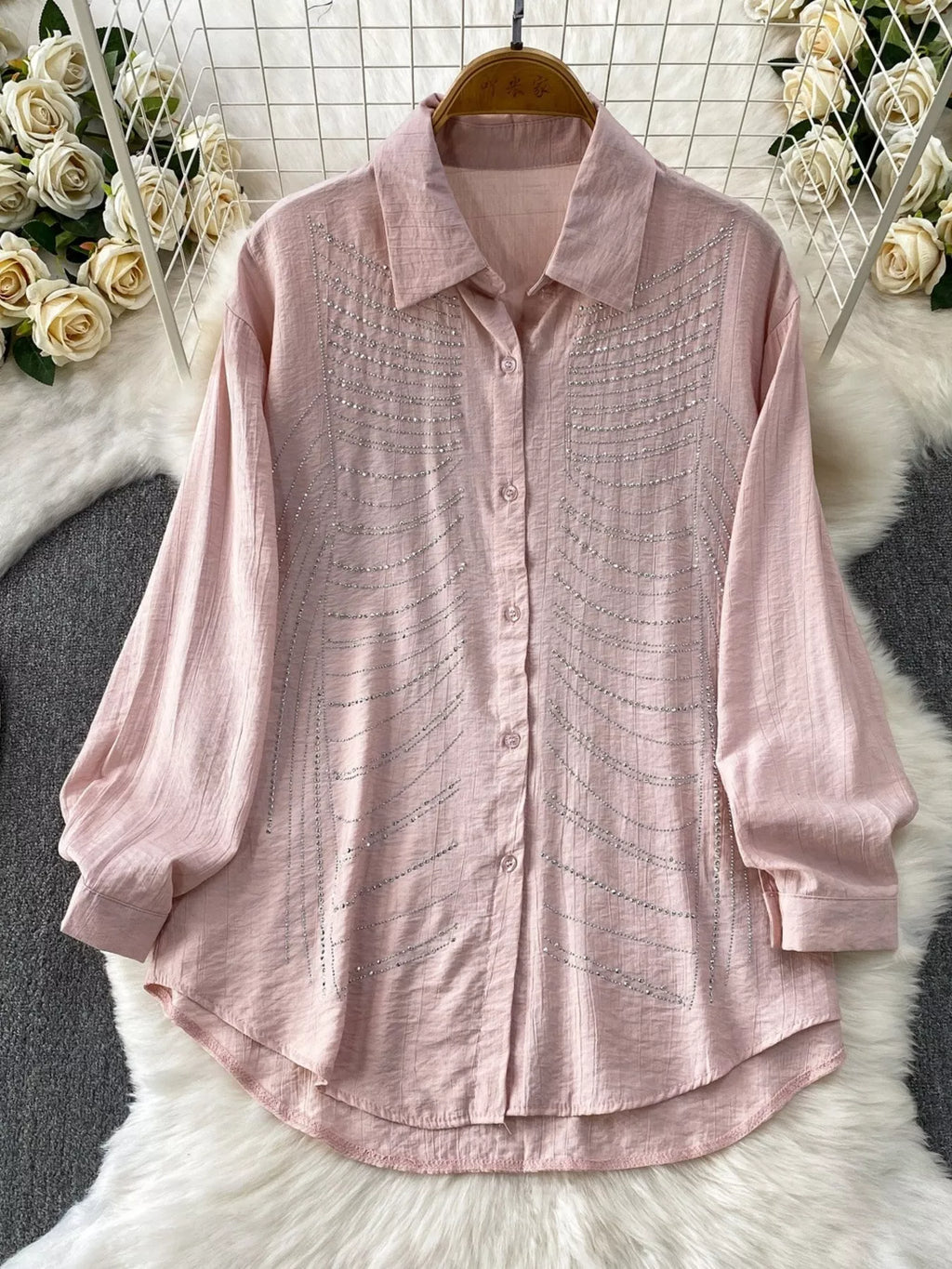 Rhinestone Button Up Shirt and Pants Set