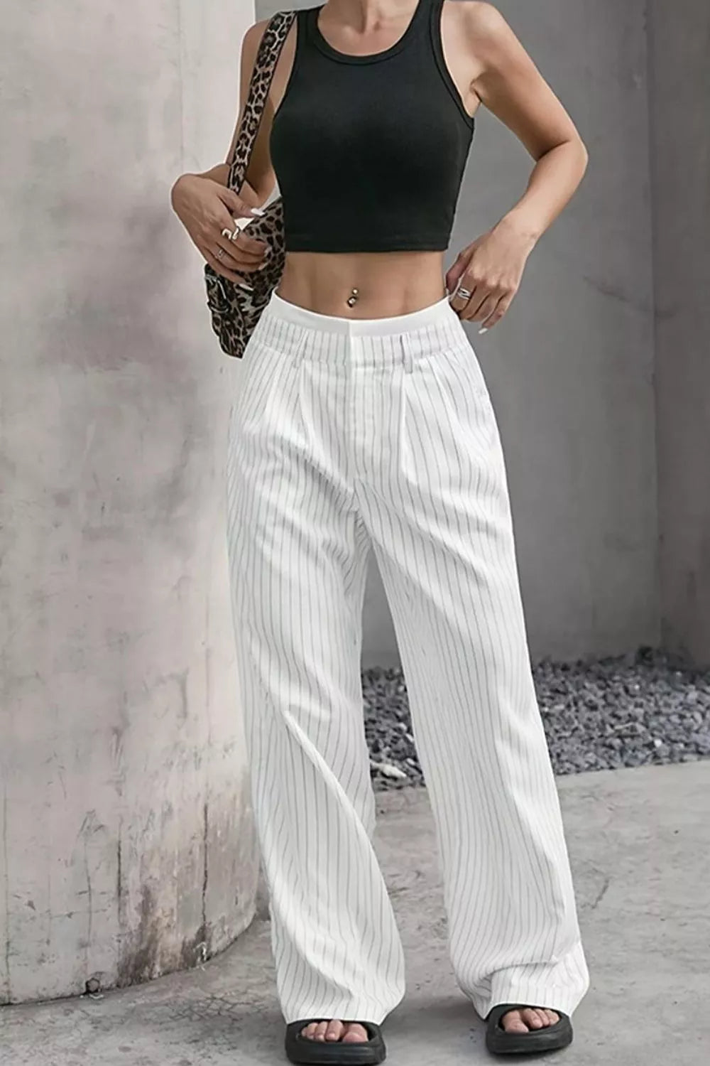 High-Waisted Pinstripe Wide-Leg Pants
