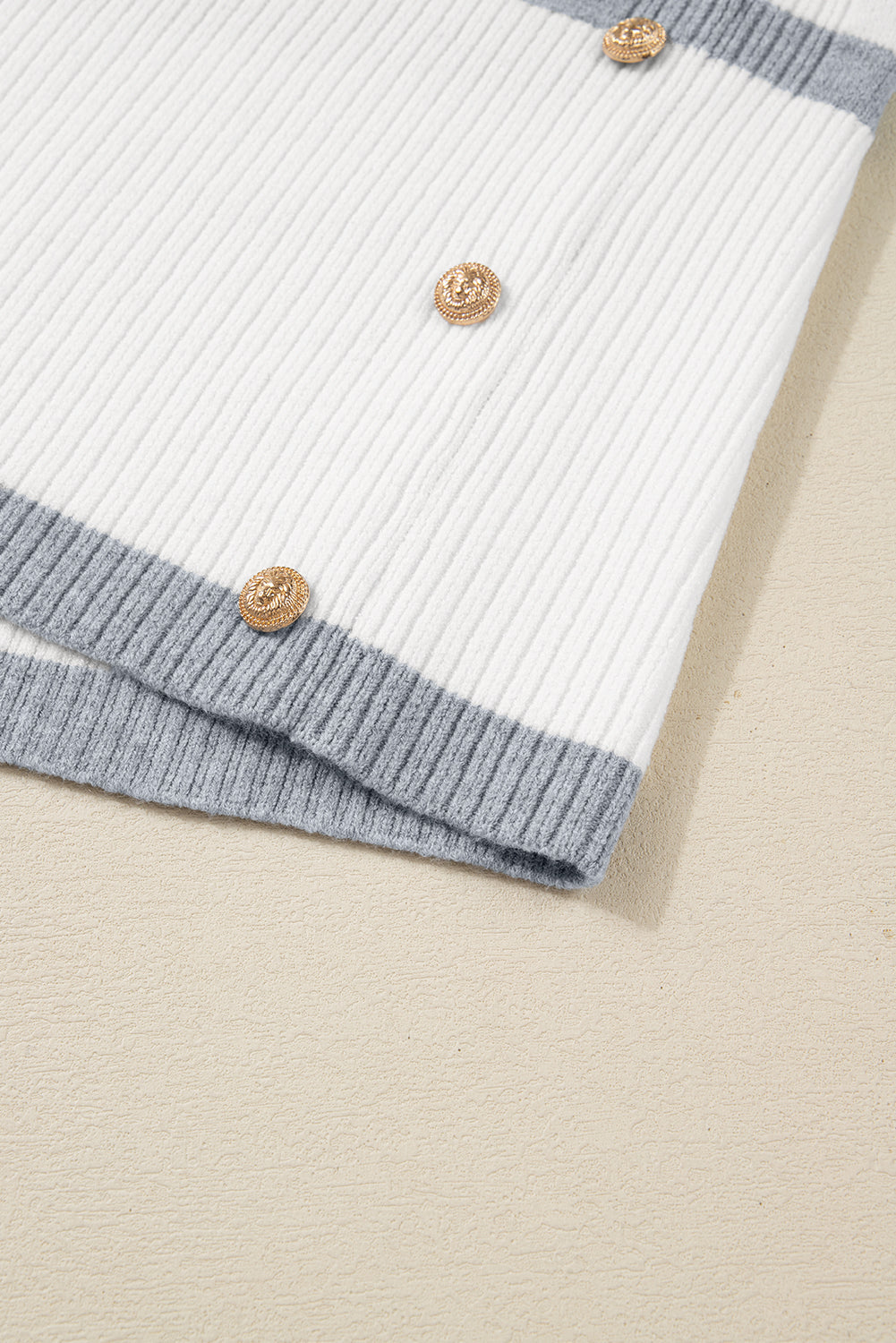 Stripe Ribbed Side-Button Drop Shoulder Sweater