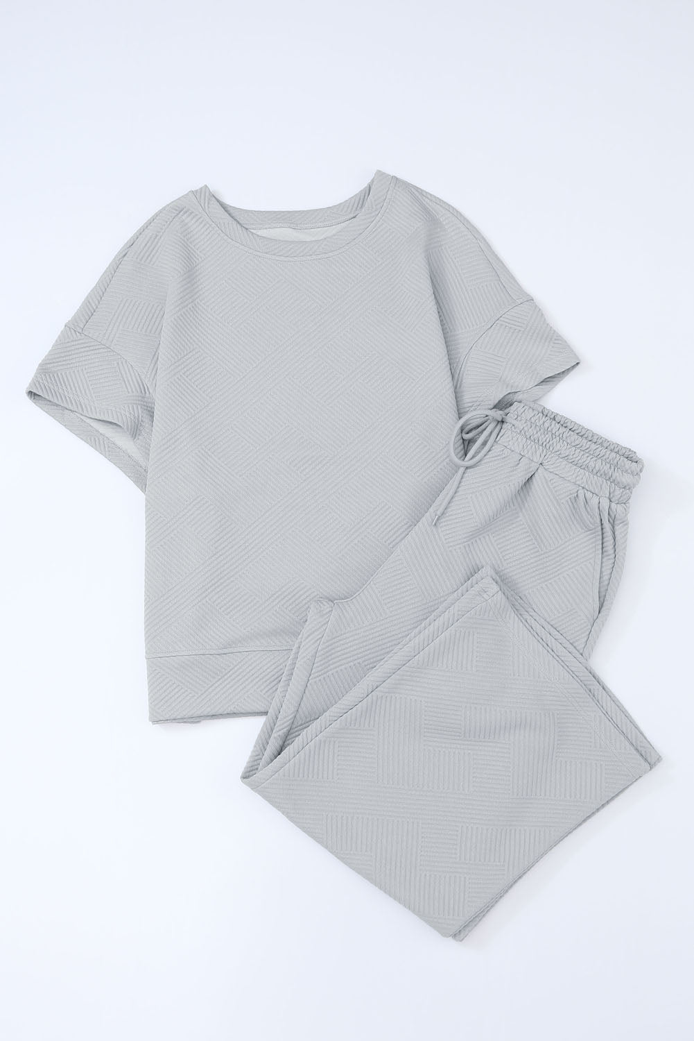 Solid Textured T-Shirt and Drawstring Pants Set