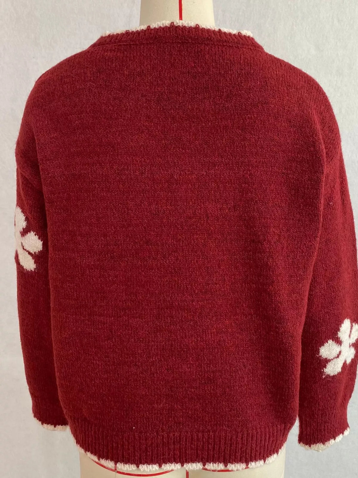 Floral Applique Button-Down Knit Cardigan