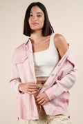 Mineral Washed Oversized Gauze Shacket with Color Block