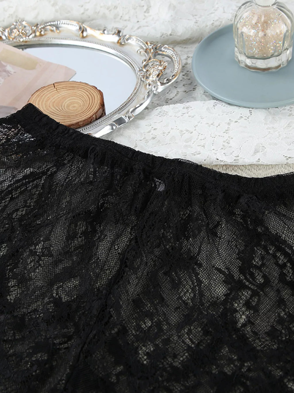 Lace Tube Top & Cardigan and Shorts Three-Piece Lounge Set