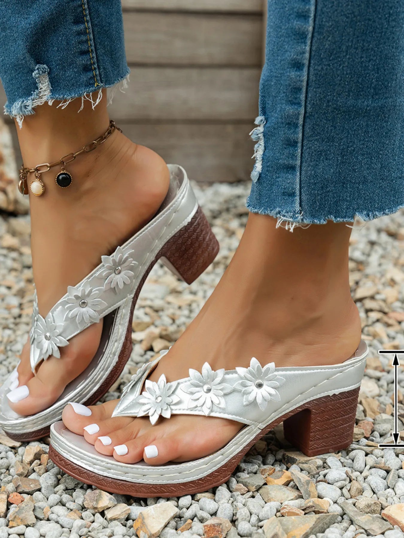 Floral Embellished Block Heel Sandals