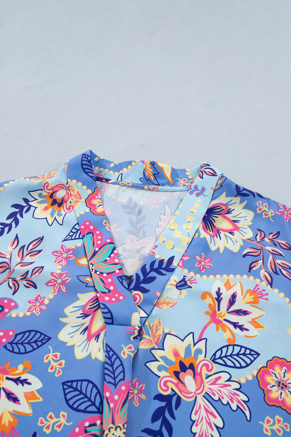Purple Vacation Floral Print V Neck Short Sleeve Blouse