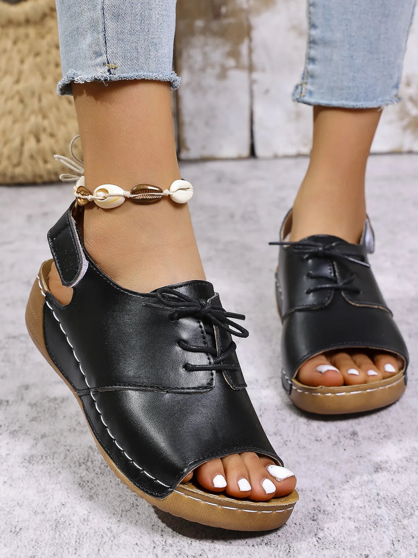 Casual Peep Toe Lace-up Comfort Sandals