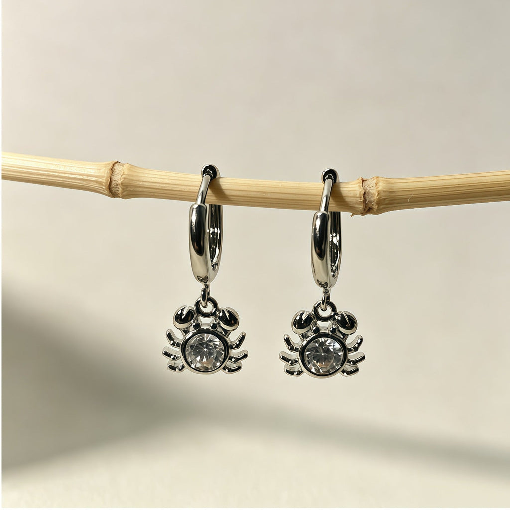 Brass Plated Crab Shaped Dangle Stud Earrings, Ocean Style Rhinestone Inlaid Fashion Women Ear Jewelry For Daily Holiday Party Occasions