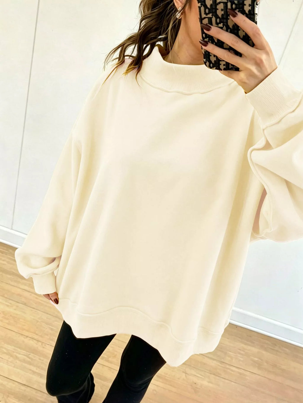 Mock Neck Dropped Shoulder Sweatshirt