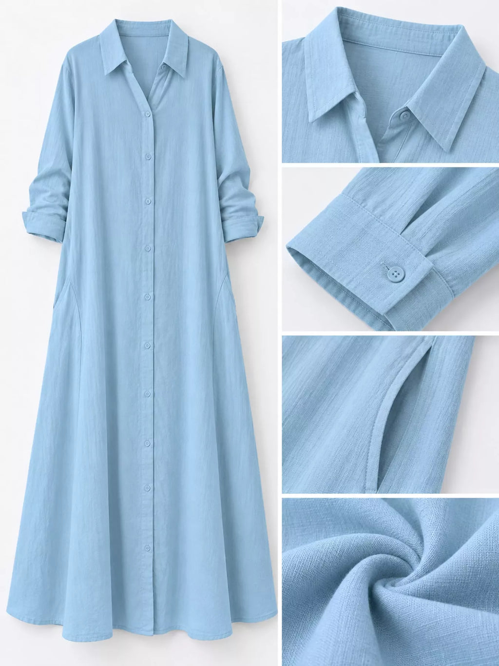 Full Size Button Front Long Sleeve Maxi Shirt Dress Plus Size