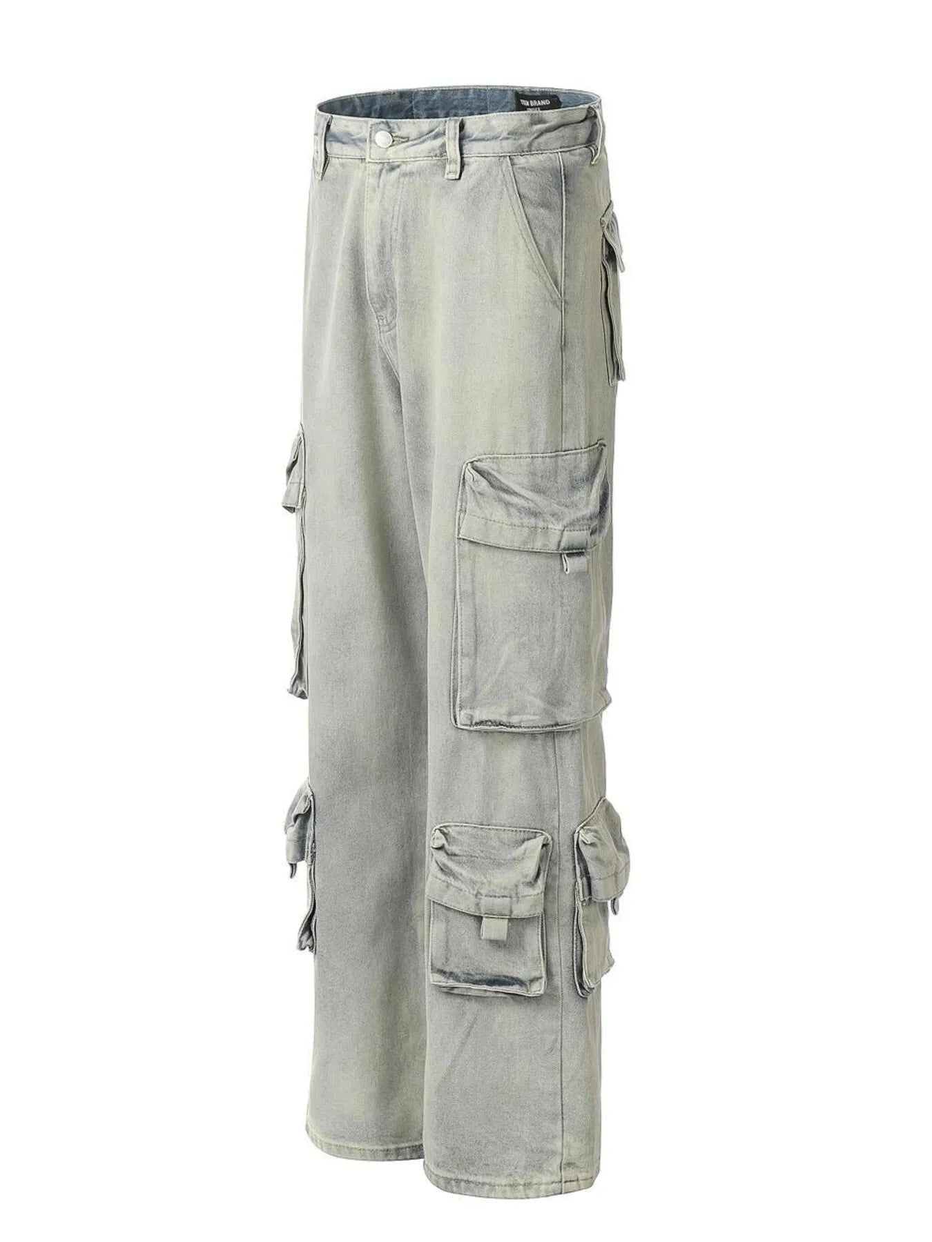 Men's Washed Multi-Pocket Straight Cargo Jeans