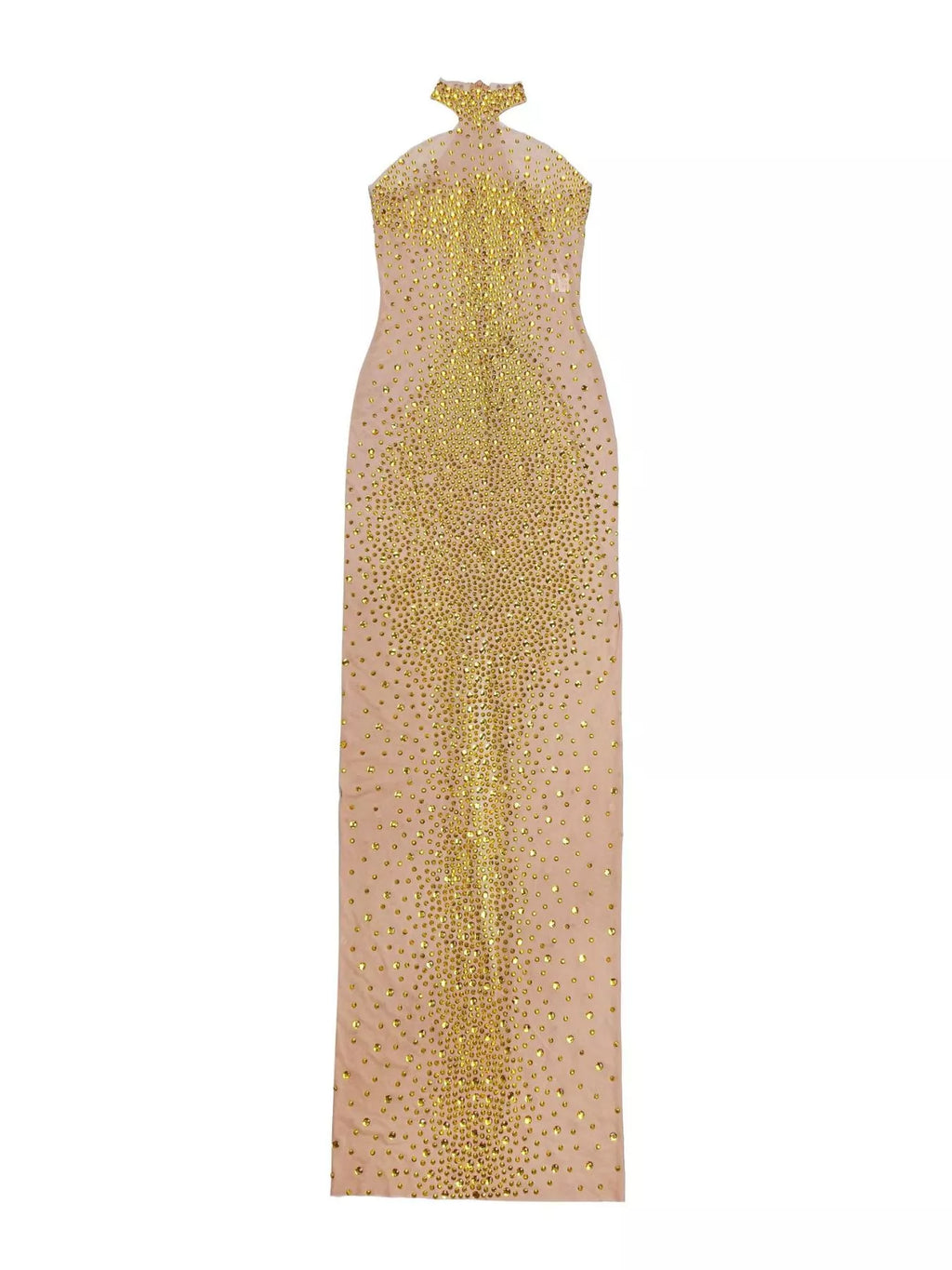Rhinestone Embellished Mesh Dress with Back Slit