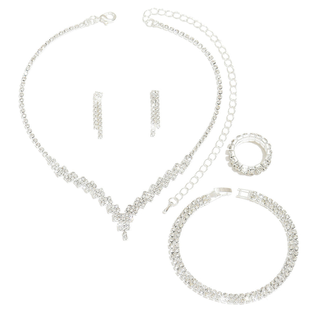 Women Traditional Indian Style Rhinestone Jewelry Set,Necklace And Earrings,Elegant Bridal Costume Accessories For Wedding Party Occasion