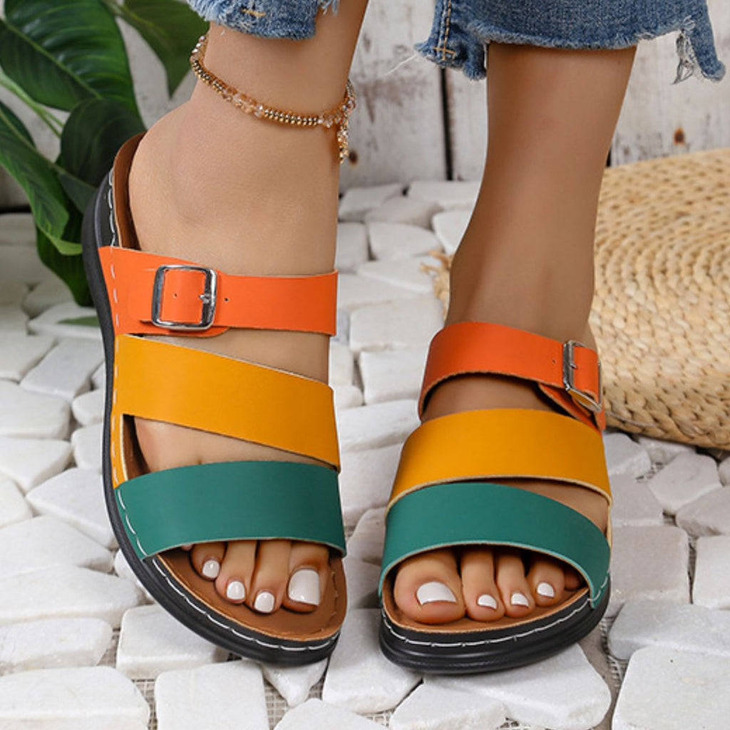 Color Block Adjustable Buckle Comfort Sandals