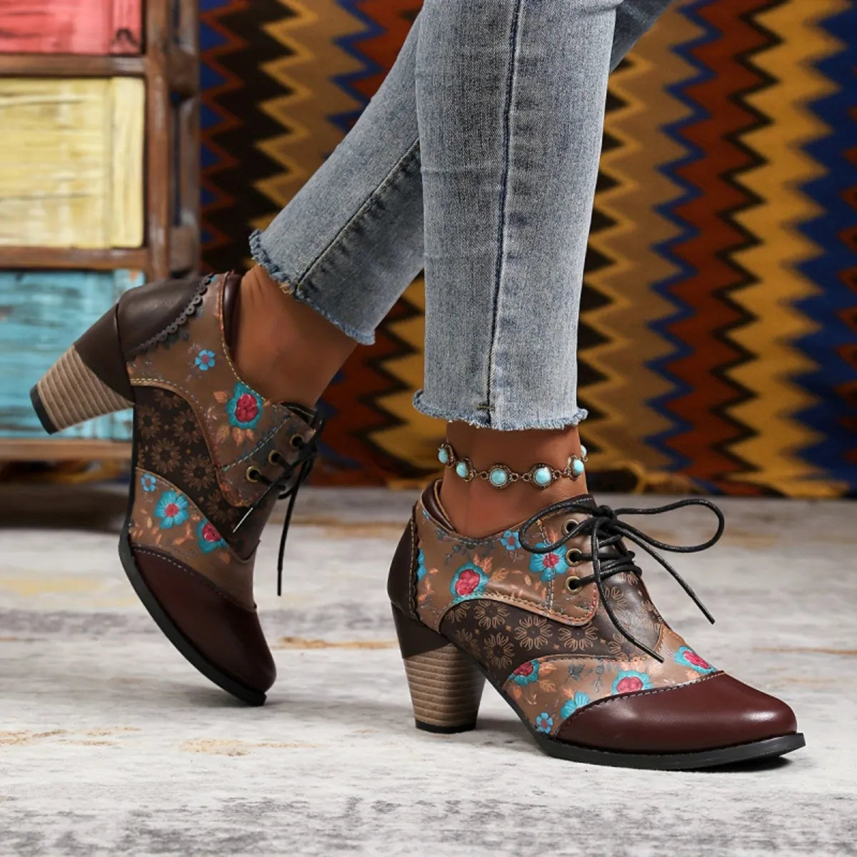 Point Toe Block Heels Ankle Boots