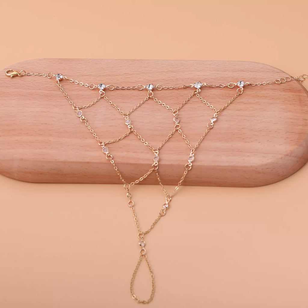 Elegant Gold Chain Hand Bracelet with Rhinestone Accents