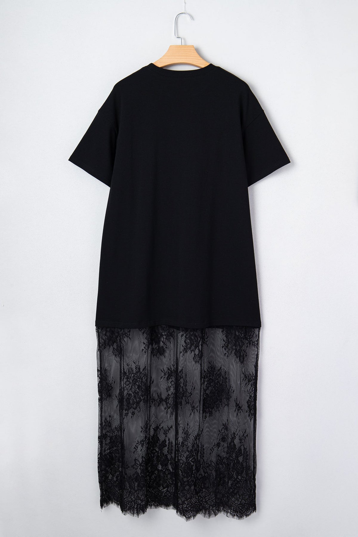 Solid Lace Patchwork Short Sleeve Maxi Dress