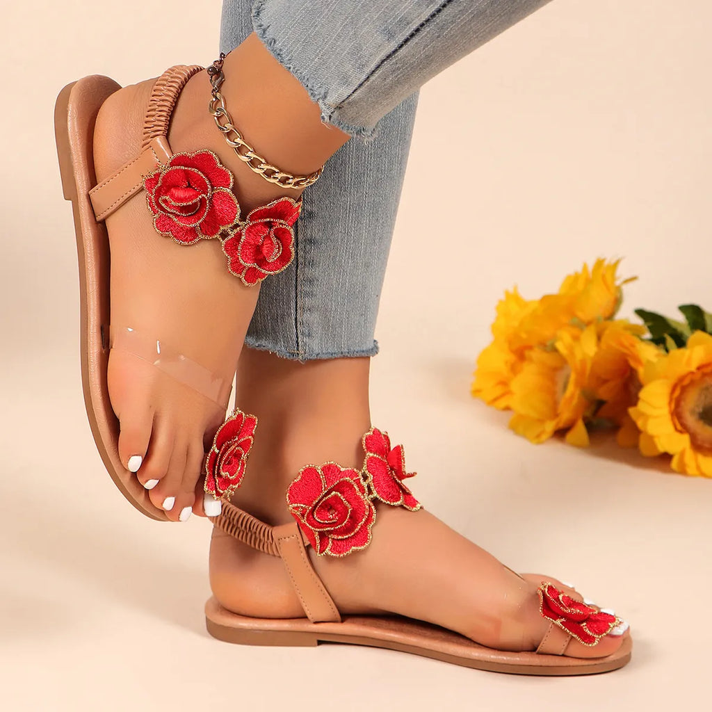 Flower Toe Loop Flats Sandals