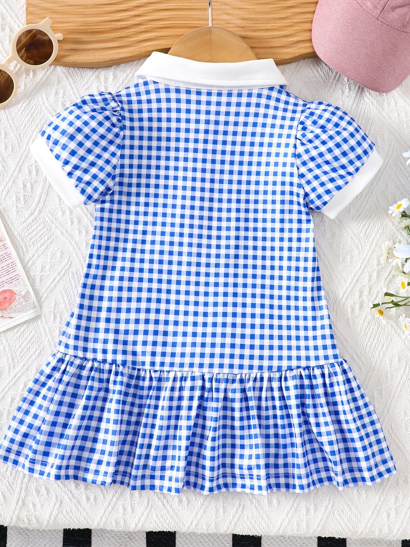 Children's Gingham Polo Collar Ruffle Hem Dress