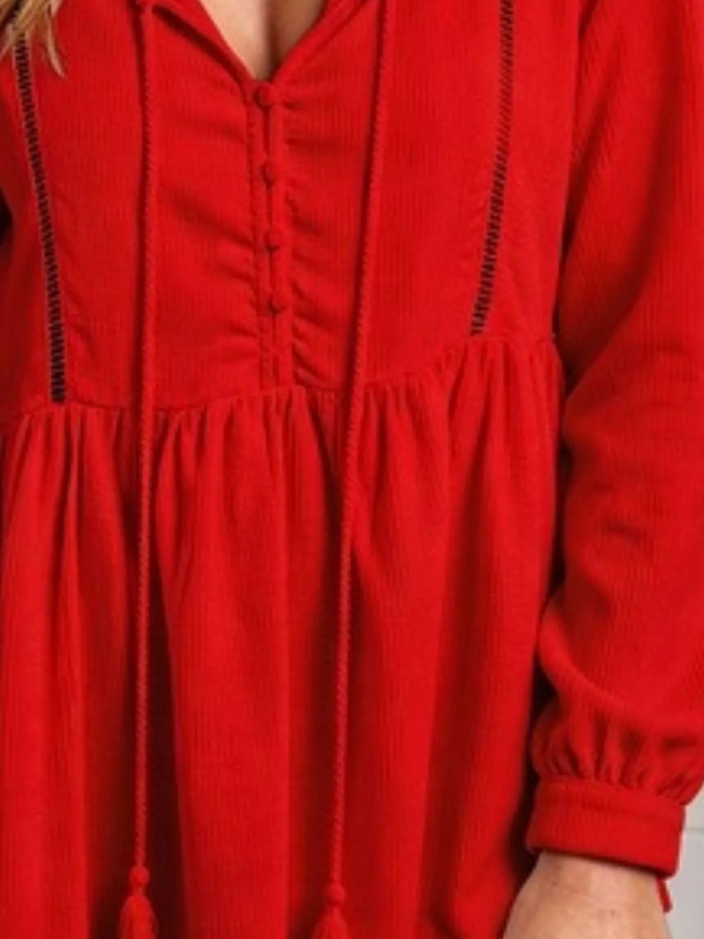 Tassel Drawstring Long Sleeve Peplum Top