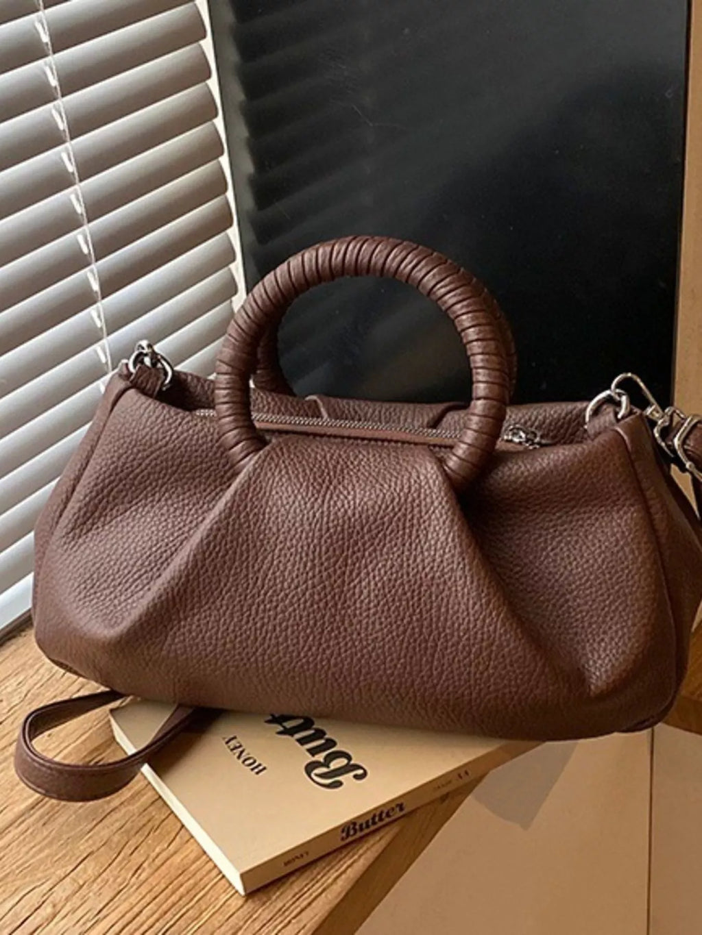 Top Handle Crossbody Bag with Pearl Bow Charm