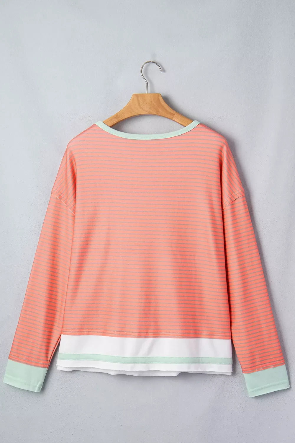 Stripe Colorblock Detail Raw Seam Long Sleeve Tunic Top
