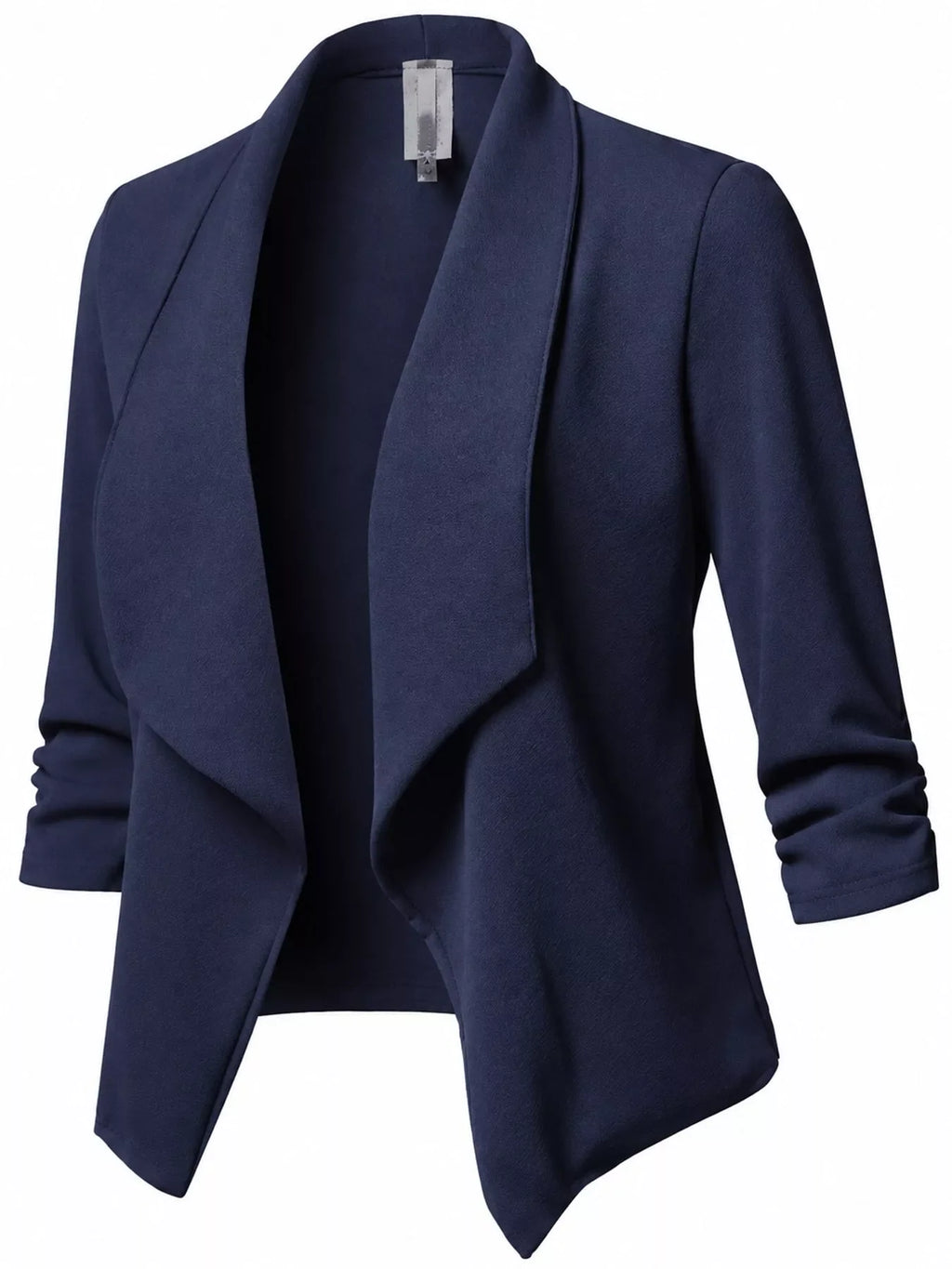 Full Size Open Front Drape Blazer with 3/4 Ruched Sleeves Plus Size